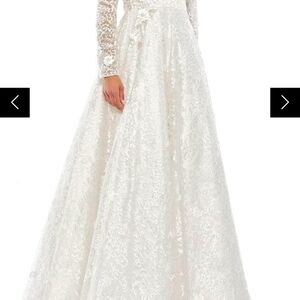 Mac Duggal Cream Bishop Sleeve Wedding Gown